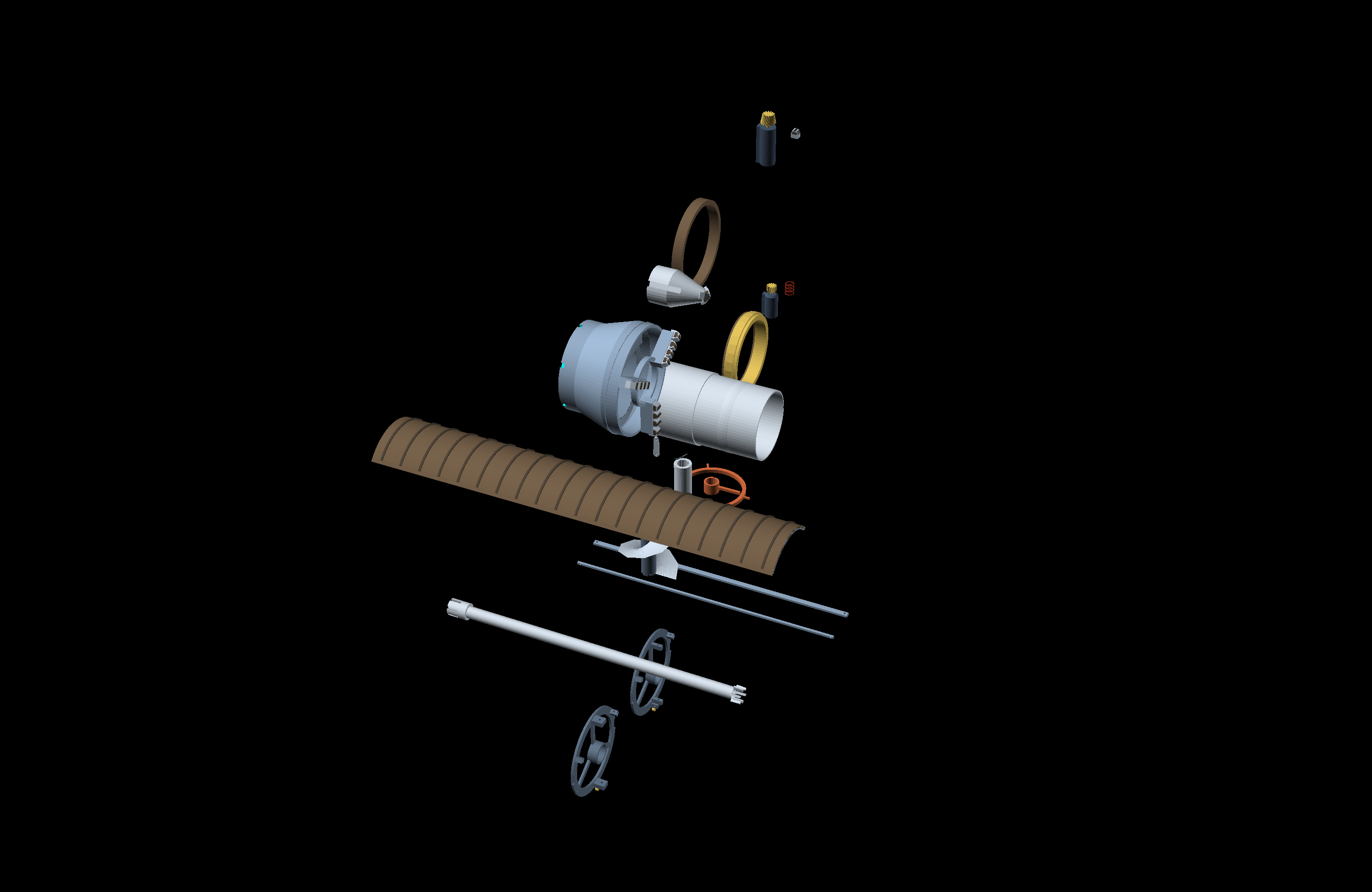 Exploded parts kit of the worm: head, end rings, flight screw, setae shoes, rails, pins